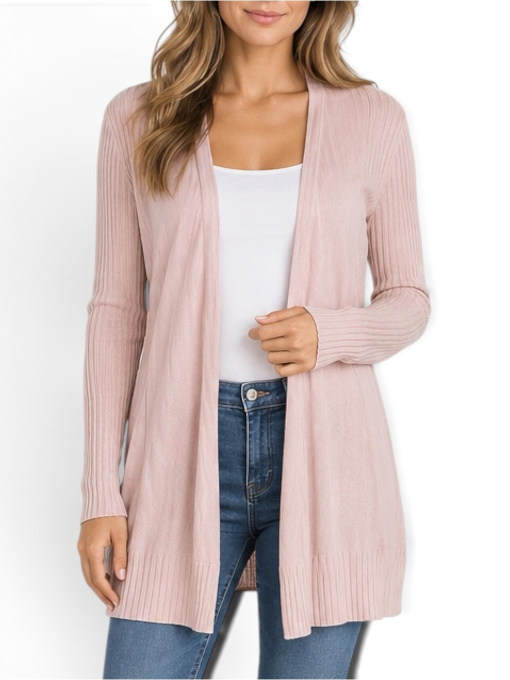 Philosophy Republic Cardigan M Blush Pink Ribbed Open Front Viscose NWT
